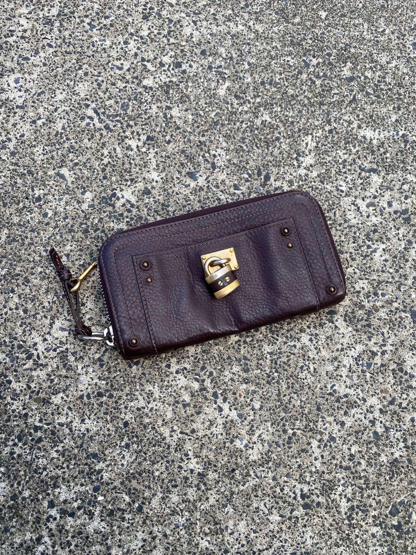 Chloe Paddington Long Wallet Maroon/ Brown Pebbled Leather
