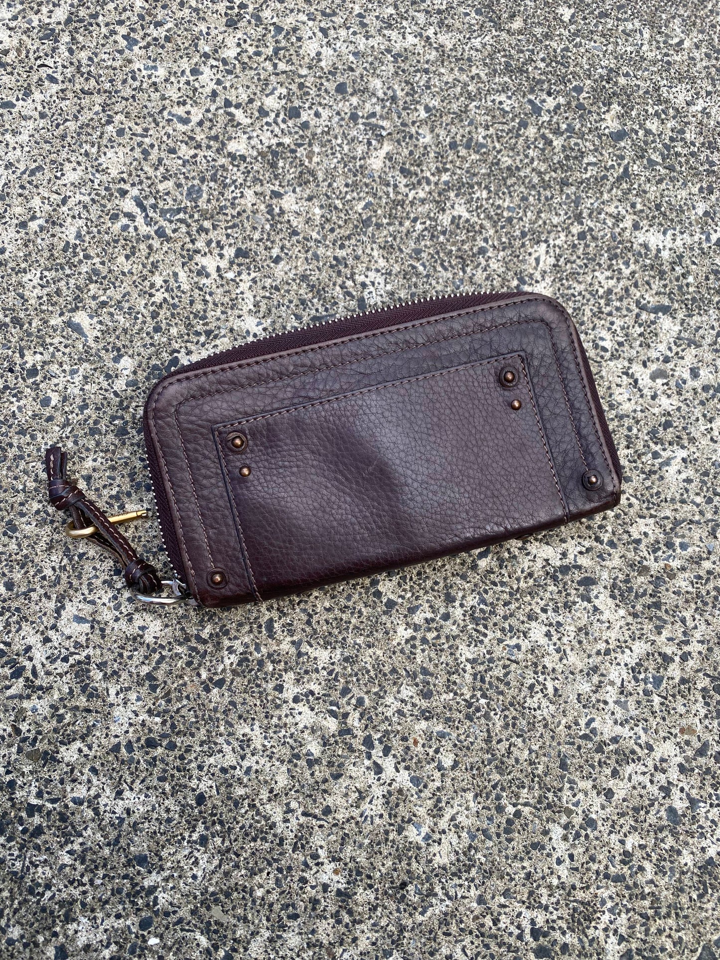 Chloe Paddington Long Wallet Maroon/ Brown Pebbled Leather